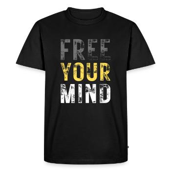 LIBÉREZ VOTRE – couleur grise, jaune, blanc - T-shirt Premium bio Homme - noir - Devant - Nico (187cm)