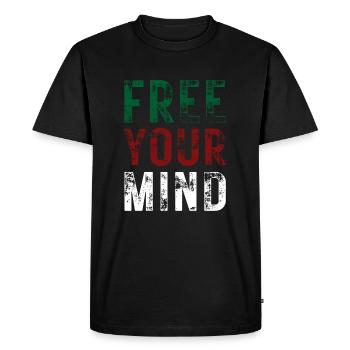FREE YOUR MIND – color green, red, white - Men's Premium Organic T-Shirt - black - Front - Nico (187cm)