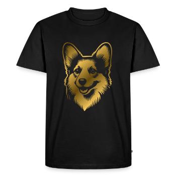 Corgi dessin tête de chien or - T-shirt Premium bio Homme - noir - Devant - Nico (187cm)