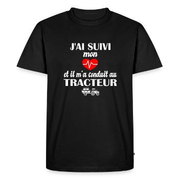 J'ai suivi mon coeur et il m'a conduit au tracteur - T-shirt Premium bio Homme - noir - Devant - Nico (187cm)