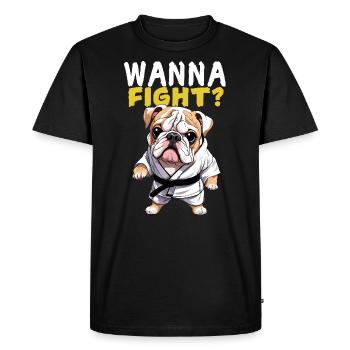 want to fight? Bulldog Karate Suit Gift Idea - Men's Premium Organic T-Shirt - black - Front - Nico (187cm)