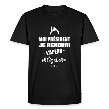 Moi président je rendrai l'apéro obligatoire - T-shirt Premium bio Homme - noir - Devant - Nico (187cm)