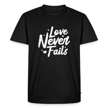 love never fails Design for a person in love - Men's Premium Organic T-Shirt - black - Front - Nico (187cm)