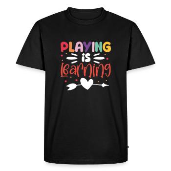Funny Teaching Kids - Playing Is Learning School - Men's Premium Organic T-Shirt - black - Front - Nico (187cm)