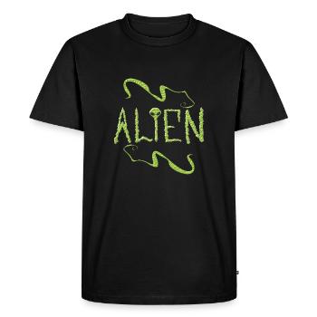 Alien aux yeux noir extraterrestre vert caché - T-shirt Premium bio Homme - noir - Devant - Nico (187cm)