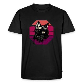 Chat portant des écouteurs | chat portant des écouteurs - T-shirt Premium bio Homme - noir - Devant - Nico (187cm)