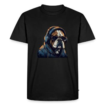 Cool dog bulldog with headphones and clothes - Men's Premium Organic T-Shirt - black - Front - Nico (187cm)