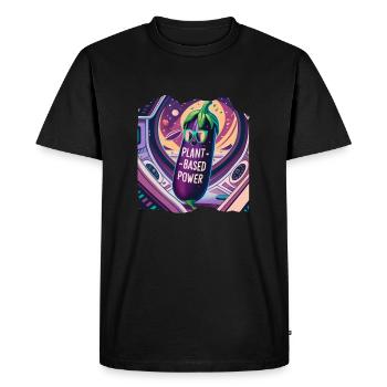 Broccoli in a spaceship plant based power - Men's Premium Organic T-Shirt - black - Front - Nico (187cm)