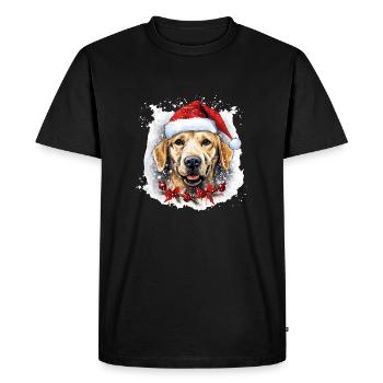 Joyeux Noël avec chien et chapeau de père Noël - T-shirt Premium bio Homme - noir - Devant - Nico (187cm)