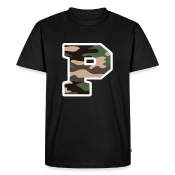 lettre P camouflage militaire-idée cadeau - T-shirt Premium bio Homme - noir - Devant - Nico (187cm)