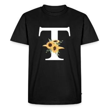 Lettre t floral tournesol - T-shirt Premium bio Homme - noir - Devant - Nico (187cm)