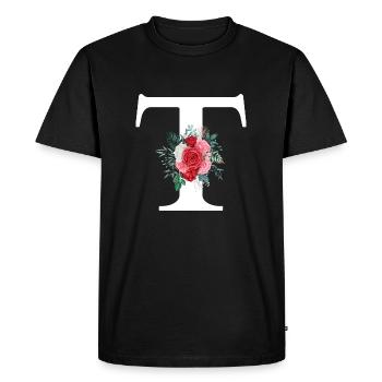 Lettre t floral rouge - T-shirt Premium bio Homme - noir - Devant - Nico (187cm)