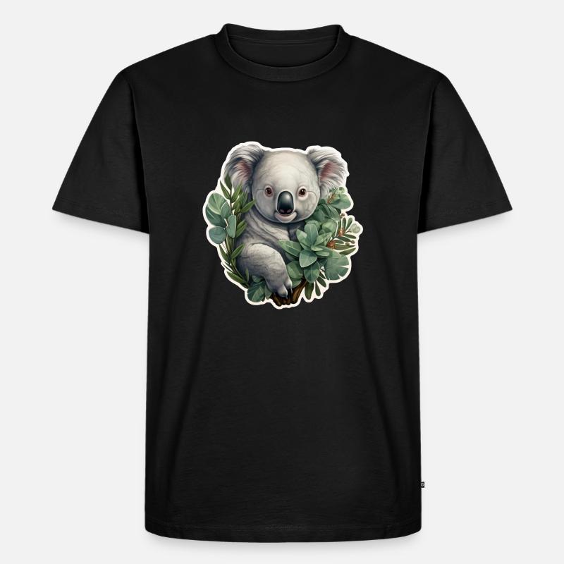 Koala mit Eukalyptus - Männer Premium Bio T-Shirt - Schwarz