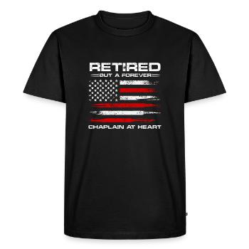 Retraité mais aumônier dans l’âme pour toujours - T-shirt Premium bio Homme - noir - Devant - Nico (187cm)