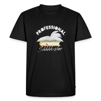 Assistant de bibliothèque professionnel Shhhh-Sher Bookworm - T-shirt Premium bio Homme - noir - Devant - Nico (187cm)