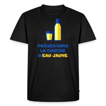Preservons la couche d'eau jaune. Cadeau Humour - T-shirt Premium bio Homme - noir - Devant - Nico (187cm)