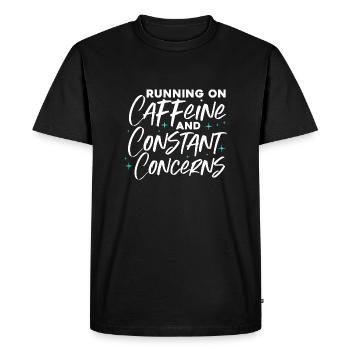 fonctionnant à la caféine et aux préoccupations constantes Design - T-shirt Premium bio Homme - noir - Devant - Nico (187cm)