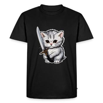 Cat Knife Pet Animal Domestic Cat Kitten - Men's Premium Organic T-Shirt - black - Front - Nico (187cm)
