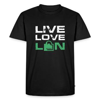 Live Love Lan IT Tech Network Admin Administration - Men's Premium Organic T-Shirt - black - Front - Nico (187cm)