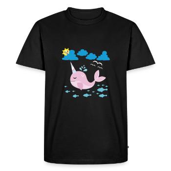 Petit narval, soleil souriant et poisson - T-shirt Premium bio Homme - noir - Devant - Nico (187cm)