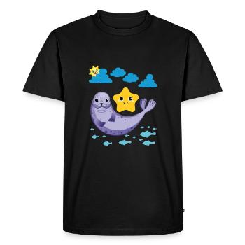 Petit phoque Poisson Soleil Étoile de mer - T-shirt Premium bio Homme - noir - Devant - Nico (187cm)