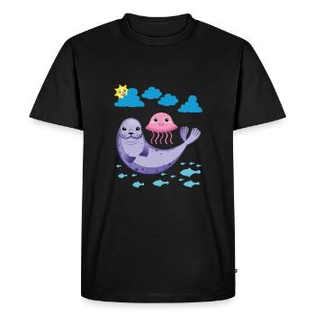 Petit phoque Méduse de poisson soleil - T-shirt Premium bio Homme - noir - Devant - Nico (187cm)