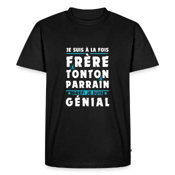 Je suis un Frère tonton parrain génial - Cadeau - T-shirt Premium bio Homme - noir - Devant - Nico (187cm)