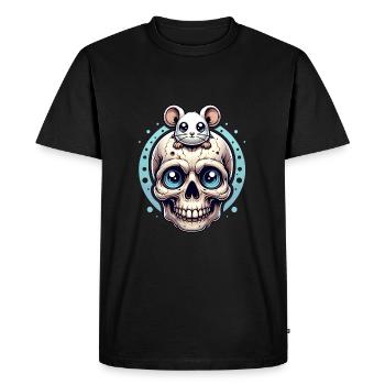 Crâne avec une jolie petite souris sur le front - T-shirt Premium bio Homme - noir - Devant - Nico (187cm)