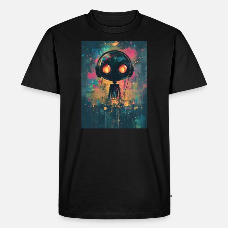 Abstrakter Roboter Mit Kopfhörern - Männer Premium Bio T-Shirt - Schwarz