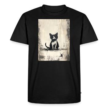 Toile de dessin de silhouette de chat - Style Banksy - T-shirt Premium bio Homme - noir - Devant - Nico (187cm)