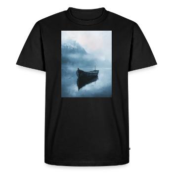 Abstract Painting - Boat - Lake - Mountains - Men's Premium Organic T-Shirt - black - Front - Nico (187cm)