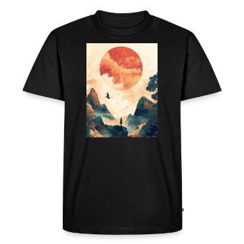 Japon - Soleil - Montagnes - Oiseau - Homme - Peinture - T-shirt Premium bio Homme - noir - Devant - Nico (187cm)