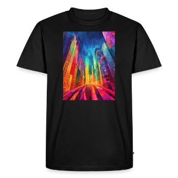 Street - City - Colorful - High-Rise Buildings - Abstract - Men's Premium Organic T-Shirt - black - Front - Nico (187cm)