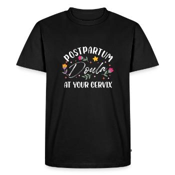 Doula post-partum au niveau du col de l’utérus - T-shirt Premium bio Homme - noir - Devant - Nico (187cm)