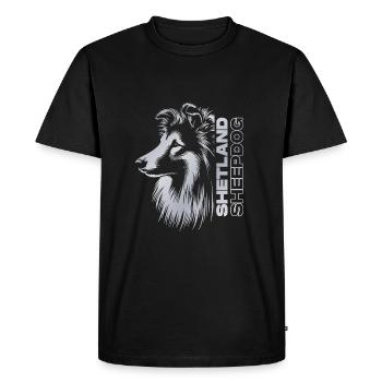 Sheltie | Shetland Berger Tête de chien argent - T-shirt Premium bio Homme - noir - Devant - Nico (187cm)