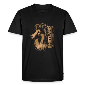 Sheltie | Shetland Berger Chien Tête Or - T-shirt Premium bio Homme - noir - Devant - Nico (187cm)