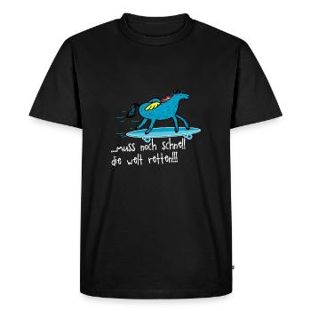 Muss noch die Welt retten - Einhorn Longboard - Männer Premium Bio T-Shirt - Schwarz - Vorne - Nico (187cm)
