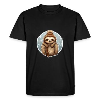 Paresseux en hiver - T-shirt Premium bio Homme - noir - Devant - Nico (187cm)