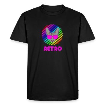 Retro Cat Cat of the 90s - Men's Premium Organic T-Shirt - black - Front - Nico (187cm)