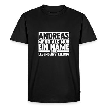 First name Andreas - Men's Premium Organic T-Shirt - black - Front - Nico (187cm)