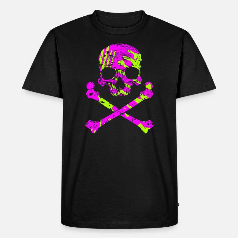 Totenkopf mit Knochen - Männer Premium Bio T-Shirt - Schwarz