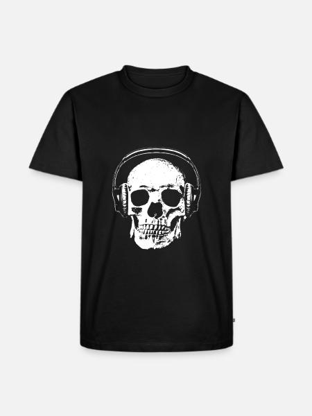 Crâne avec casque - T-shirt Premium bio Homme - noir