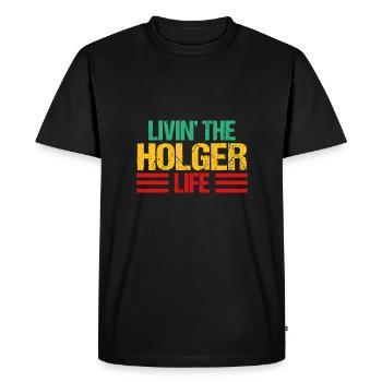 Holger - Männer Premium Bio T-Shirt - Schwarz - Vorne - Nico (187cm)