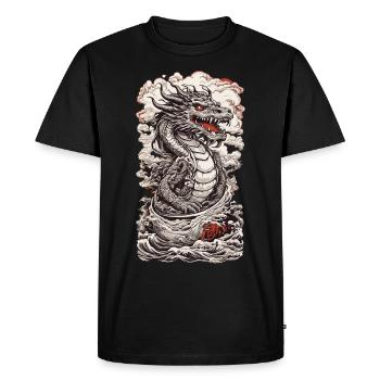Rétro Ukiyo-E Dragon Japan Wave Art Design - T-shirt Premium bio Homme - noir - Devant - Nico (187cm)