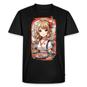 Kawaii Anime Sushi Master Girl Manga Design - Men's Premium Organic T-Shirt - black - Front - Nico (187cm)
