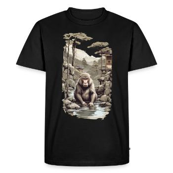Singe japonais macaque ukiyo-e dans un design de source chaude - T-shirt Premium bio Homme - noir - Devant - Nico (187cm)