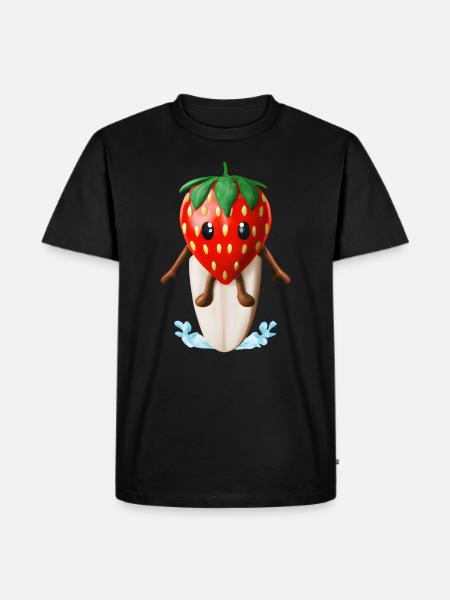 Erdbeere auf Surfboard - Männer Premium Bio T-Shirt - Schwarz