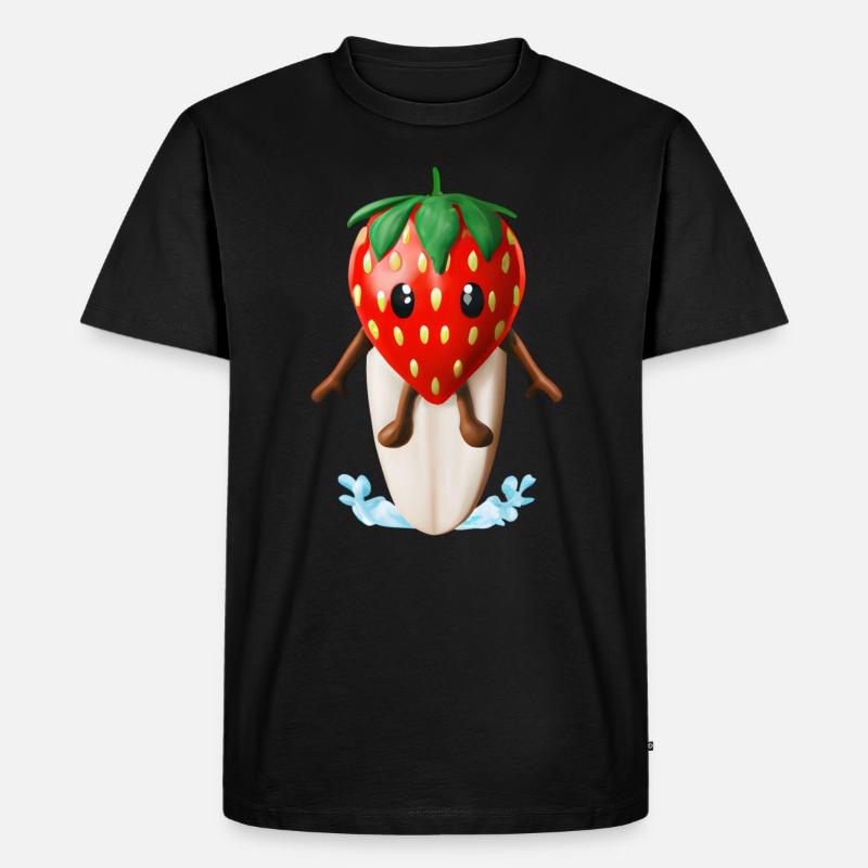 Erdbeere auf Surfboard - Männer Premium Bio T-Shirt - Schwarz