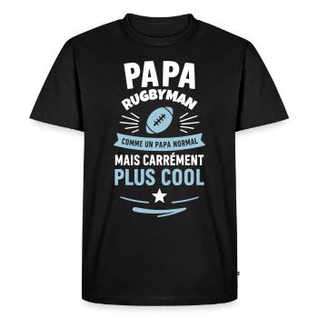 Papa rugbyman – plus cool qu’un papa normal - T-shirt Premium bio Homme - noir - Devant - Nico (187cm)