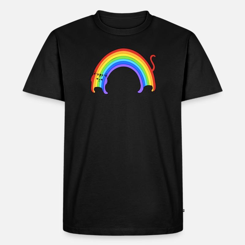 Regenbogen-Katze - Männer Premium Bio T-Shirt - Schwarz